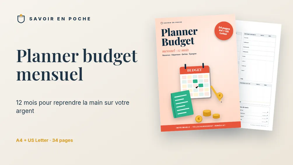 Planner budget mensuel imprimable (12 mois, A4 + US Letter)