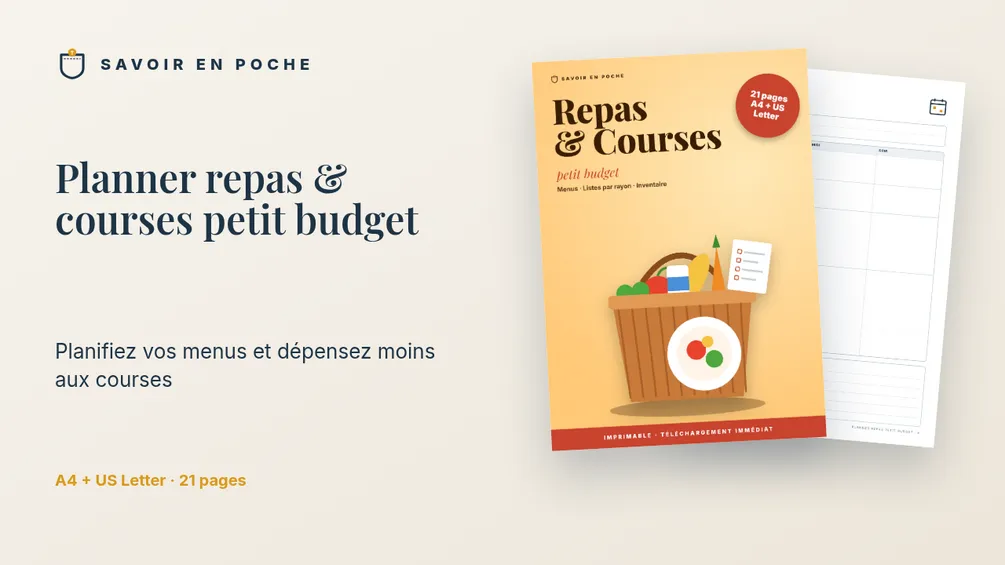 Planner repas & courses petit budget imprimable (A4 + US Letter)